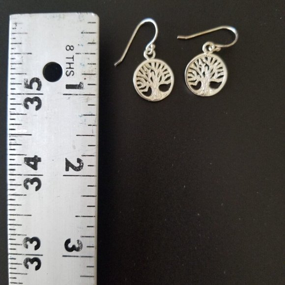 Tree of Life 925 Sterling Silver Tone Drop Dangle Earrings French Hook Stamped - Picture 4 of 6